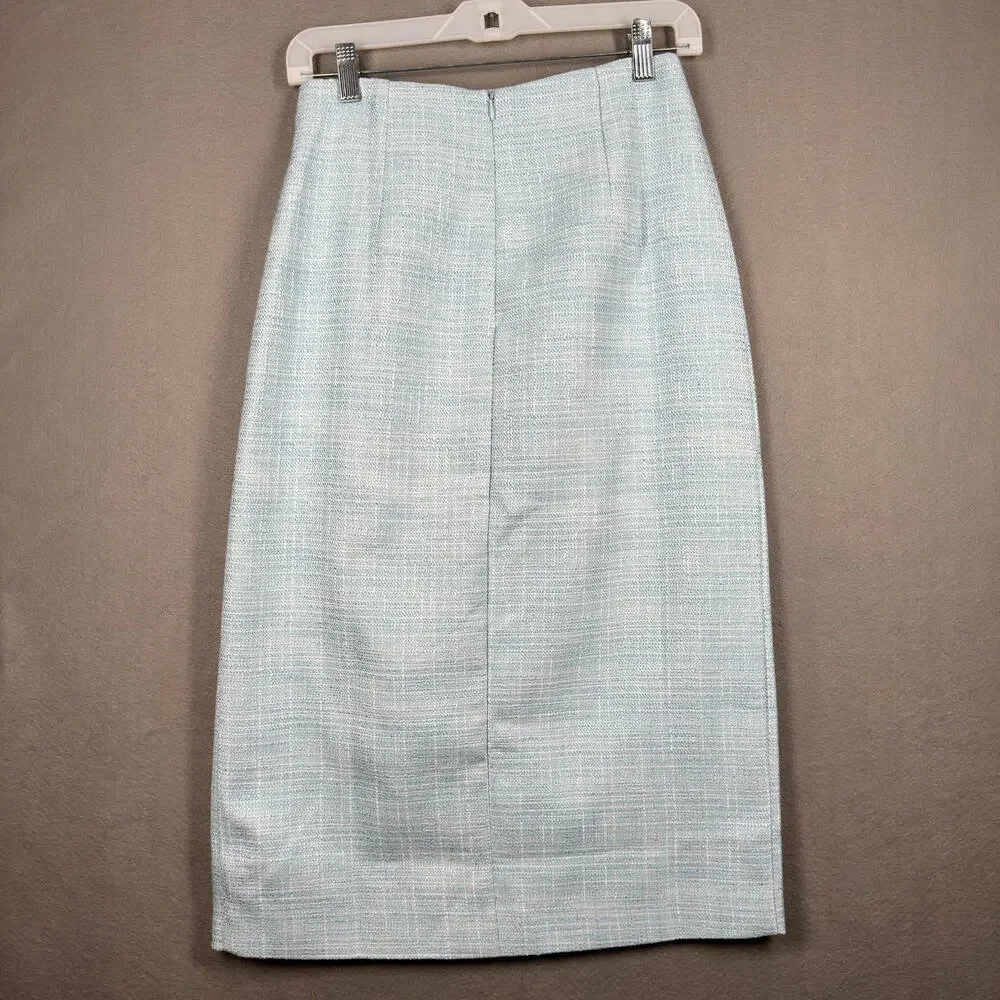 Love Bonito Light Blue Button-Front‎ Bevelyn Textured Column Midi Skirt Sz 4